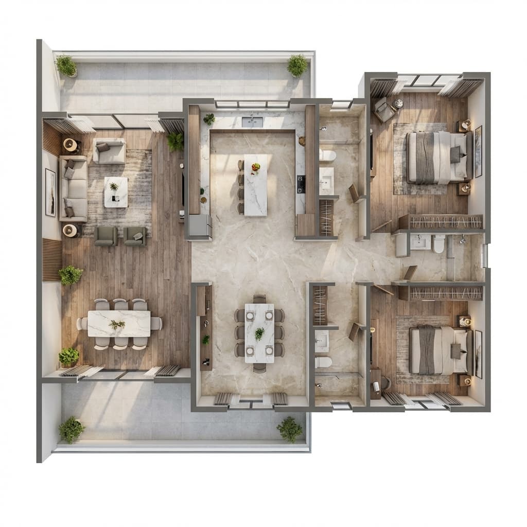 Vastu Compliant 3D Floor Plan for Mysuru