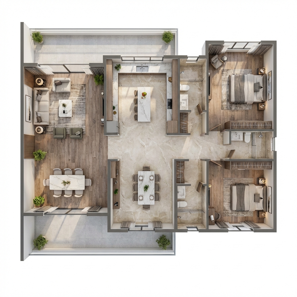 Vastu Compliant 3D Floor Plan for Mysuru