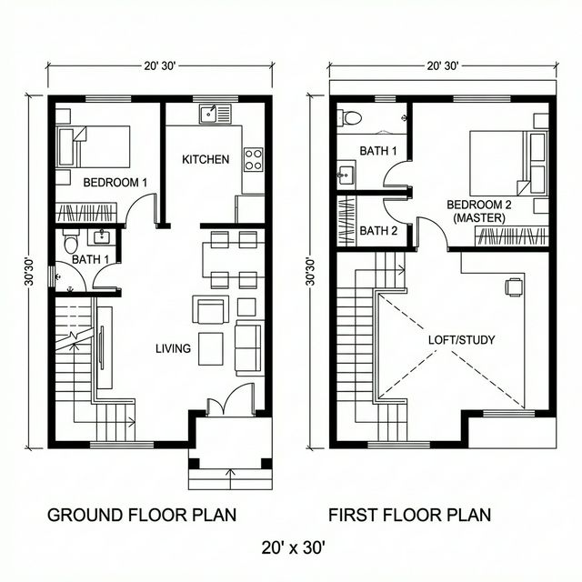 Smart 20x30 1BHK Floor Plan with SUV Parking